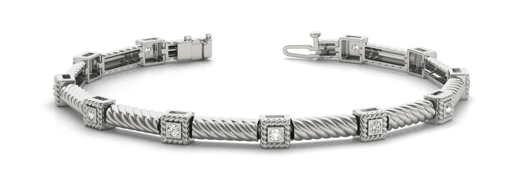 White gold Round Bezel Set Diamond Rope Bracelet 1