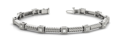 White gold Round Bezel Set Diamond Rope Bracelet 1