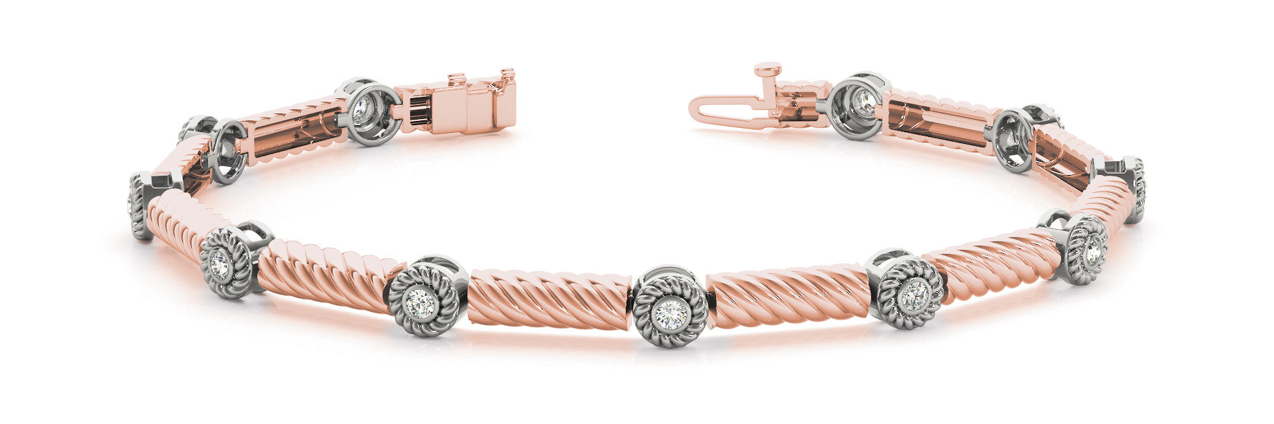 Rose gold Round Diamond Rope Bracelet with Bezel Setting 1