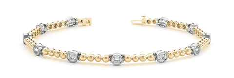 Yellow gold Bezel Set Round Diamond Tennis Bracelet with Milgrain Detailing 1