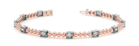 Rose gold Square Bezel Set Round Diamond Beaded Tennis Bracelet 1