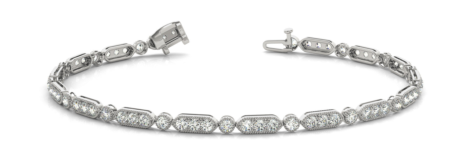 White gold Oval Diamond Tennis Bracelet with Milgrain Bezel Setting 1