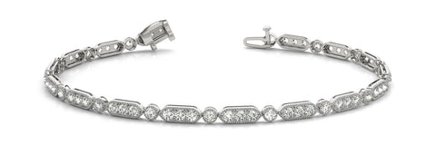 White gold Oval Diamond Tennis Bracelet with Milgrain Bezel Setting 1
