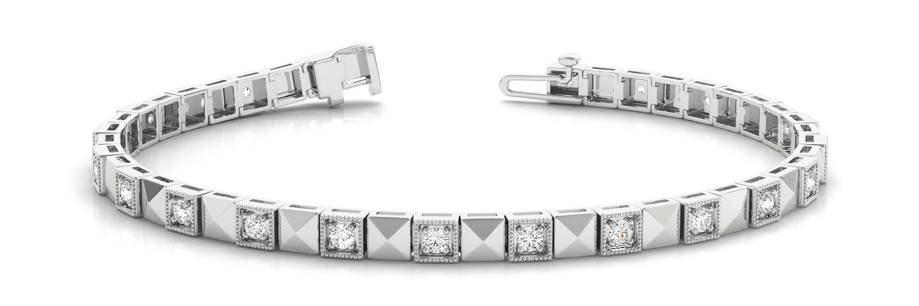 White gold Round Diamond Pyramid Link Tennis Bracelet with Bezel Setting 1