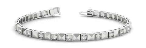 White gold Round Diamond Pyramid Link Tennis Bracelet with Bezel Setting 1