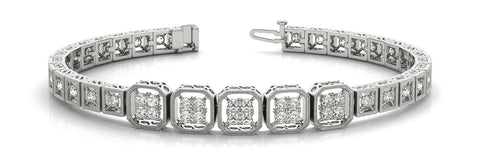 White gold Princess-Cut Diamond Tennis Bracelet with Milgrain Bezel Setting 1