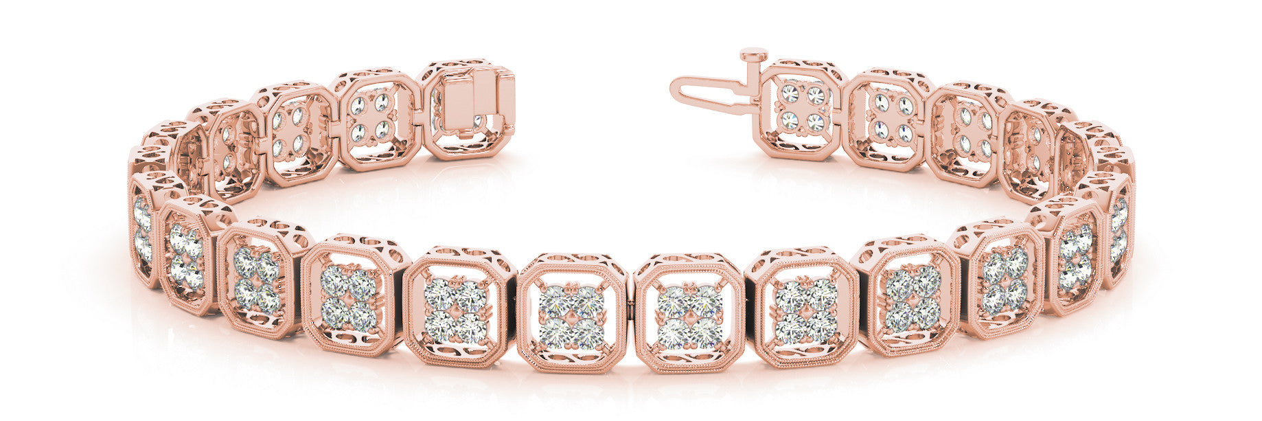 Rose gold Pave Round Diamond Tennis Bracelet with Milgrain Bezel Setting 1