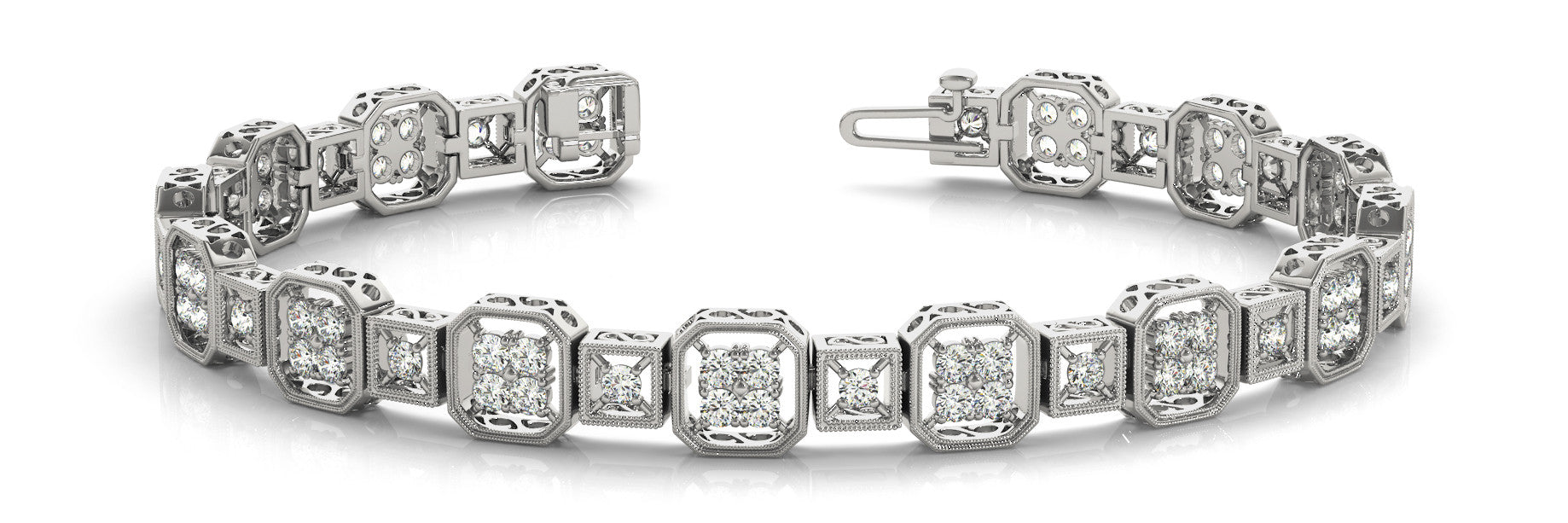 White gold Channel Set Princess Cut Diamond Tennis Bracelet with Milgrain Detailing 1
