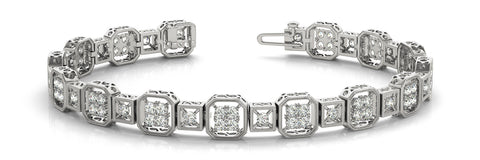 White gold Channel Set Princess Cut Diamond Tennis Bracelet with Milgrain Detailing 1