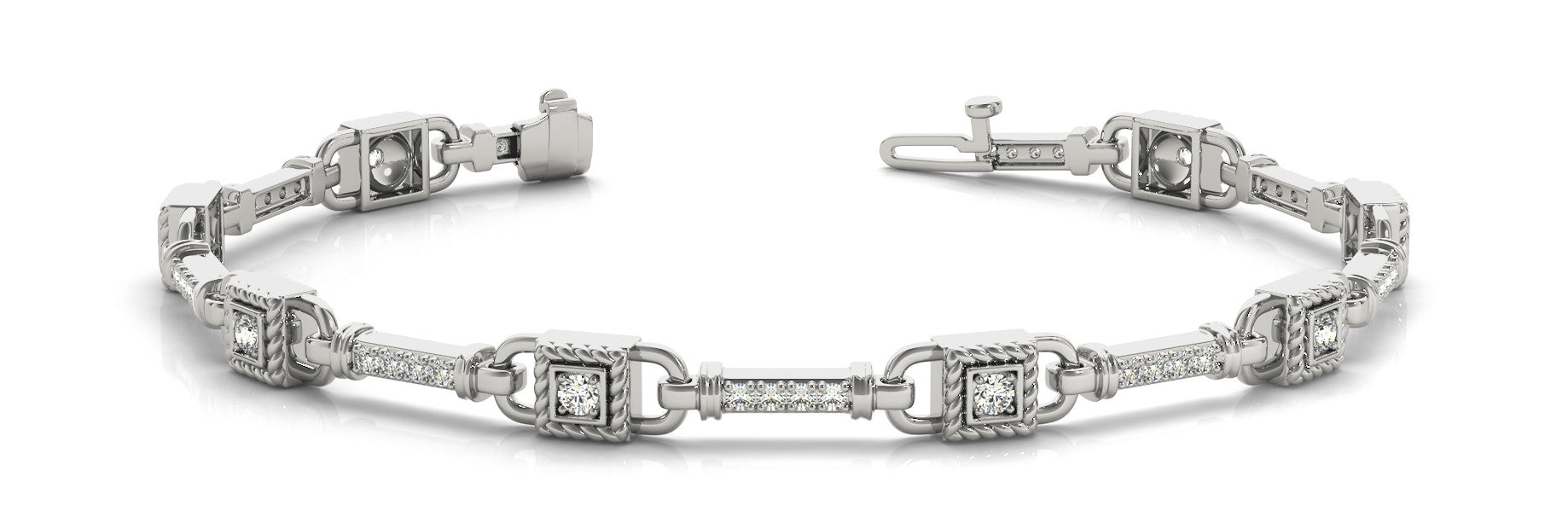White gold Princess Cut Diamond Channel Set Link Bracelet with Bezel Prong Setting 1