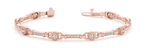 Rose gold Round Bezel-Set Diamond Tennis Bracelet with Pave Band 1