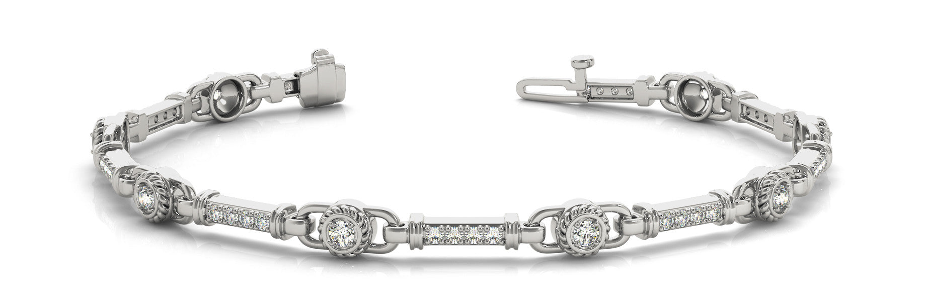 White gold Round Bezel-Set Diamond Tennis Bracelet with Pave Band 1