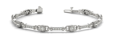 White gold Round Bezel-Set Diamond Tennis Bracelet with Pave Band 1