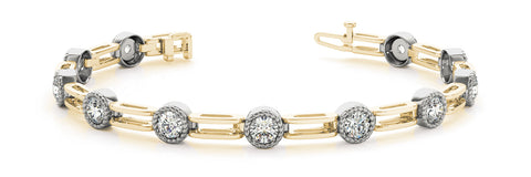 Yellow gold Round Bezel-Set Diamond Tennis Bracelet with Open Link Band 1