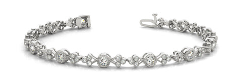 White gold Round Cut Diamond Tennis Bracelet with Bezel Setting and Milgrain Band 1