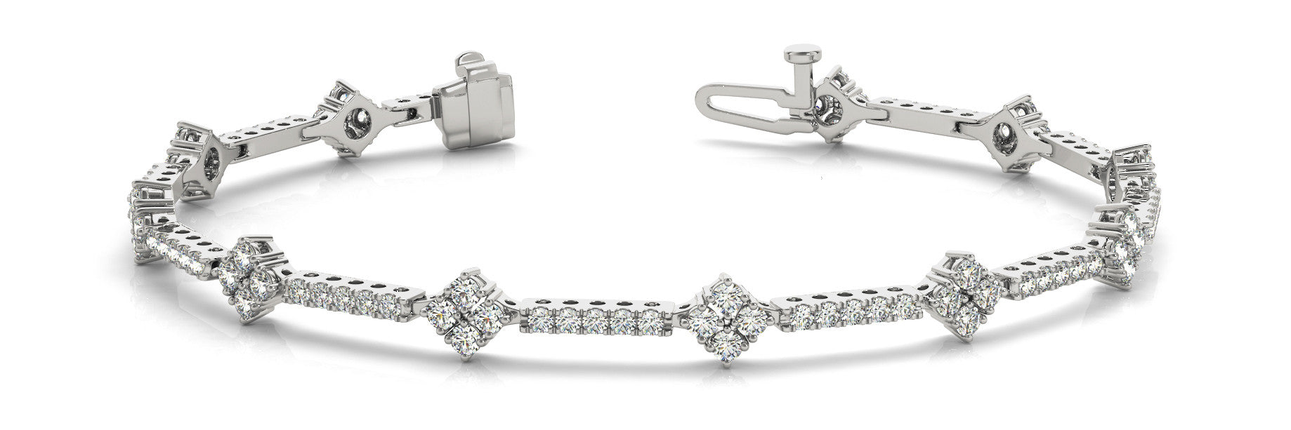 White gold Round Diamond Cluster Tennis Bracelet with Prong Setting 1