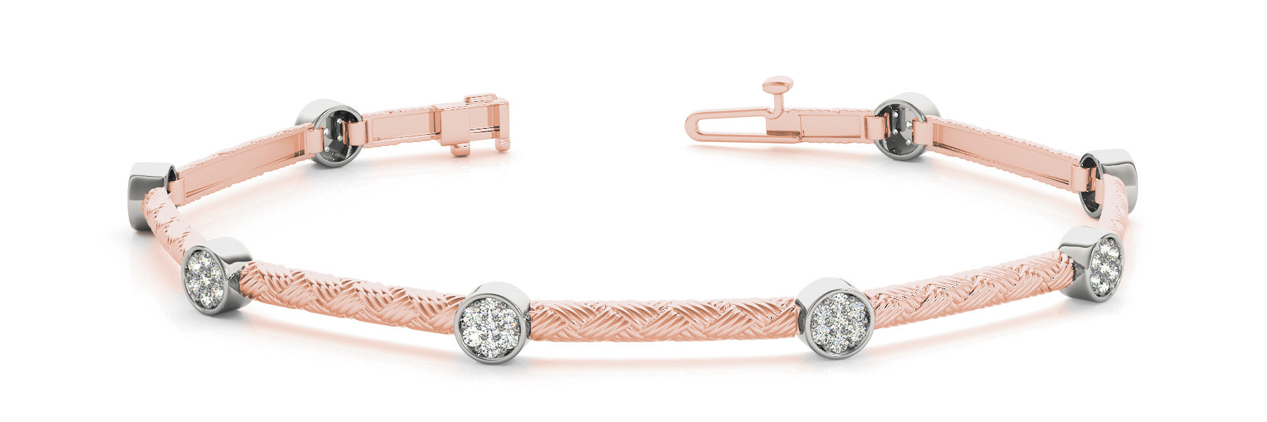 Rose gold Bezel Set Round Diamond Braided Band Bracelet 1
