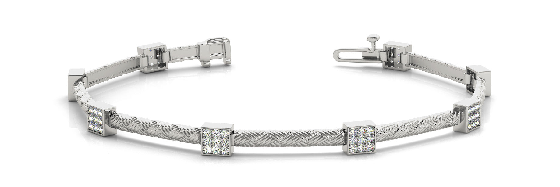 White gold Square Pave Diamond Cable Bracelet with Box Clasp 1