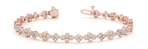 Rose gold Round Diamond Cluster Tennis Bracelet with Bezel Setting and Four-Prong Clasp 1