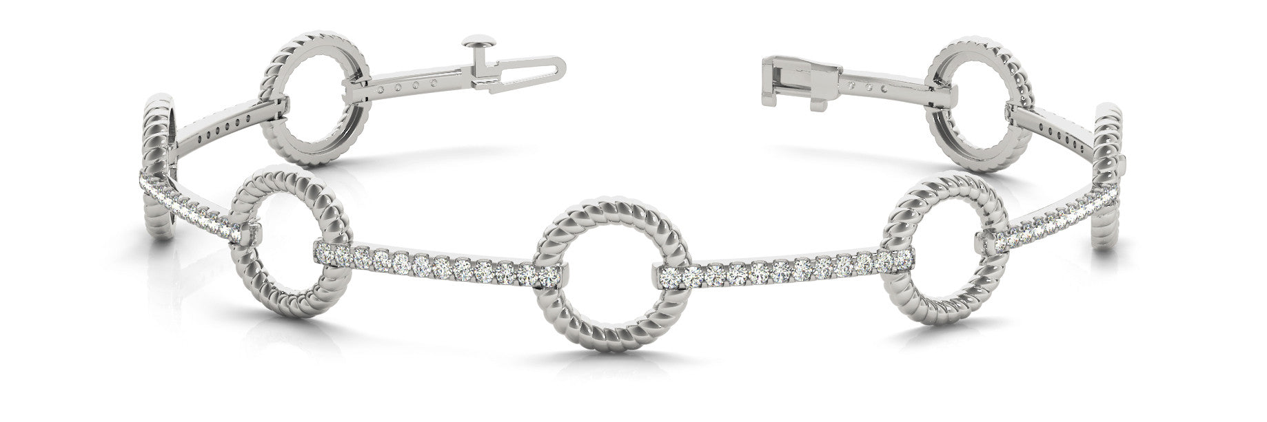 White gold Round Diamond Pave Link Bracelet with Rope Band and Four-Prong Setting 1