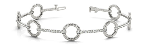White gold Round Diamond Pave Link Bracelet with Rope Band and Four-Prong Setting 1
