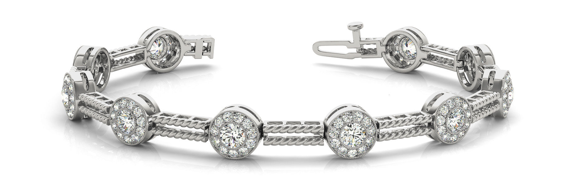 White gold Round Halo Diamond Rope Bracelet with Bezel Setting 1