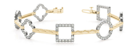 Yellow gold Pavé Diamond Geometric Link Bracelet with Twisted Rope Band and Four-Prong Setting 1