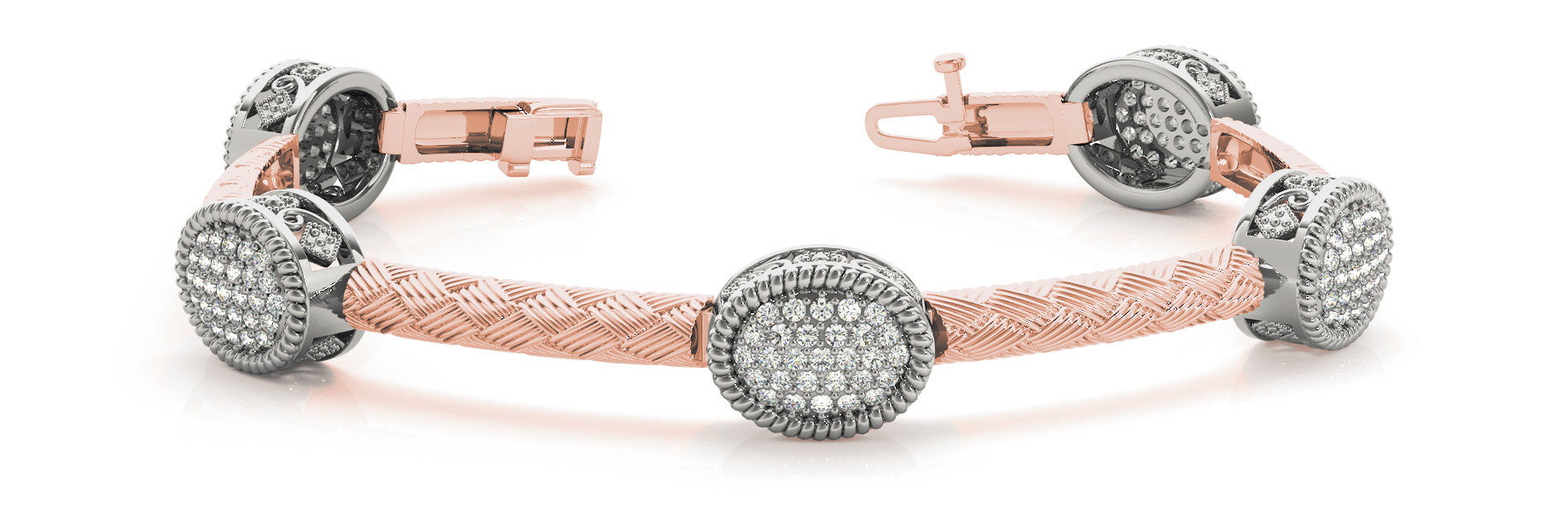 Rose gold Pavé Round Stone Woven Band Bracelet with Bezel Setting 1