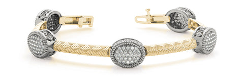 Yellow gold Pavé Round Stone Woven Band Bracelet with Bezel Setting 1
