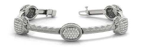 White gold Pavé Round Stone Braided Band Bezel Prong Bracelet 1