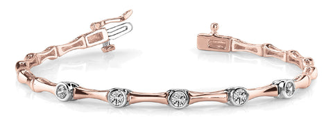 Rose gold Bezel Set Round Diamond Bamboo Link Bracelet 1