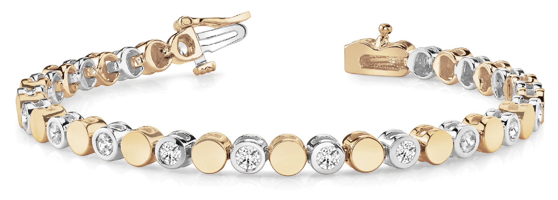 Yellow gold Bezel-Set Round Diamond Tennis Bracelet with Box Clasp 1