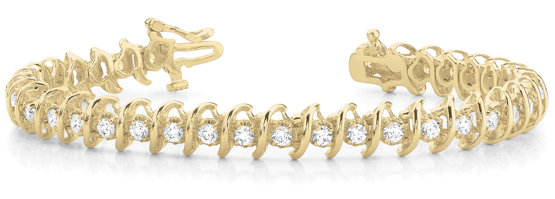 Yellow gold Round Diamond Spiral Prong Tennis Bracelet 1