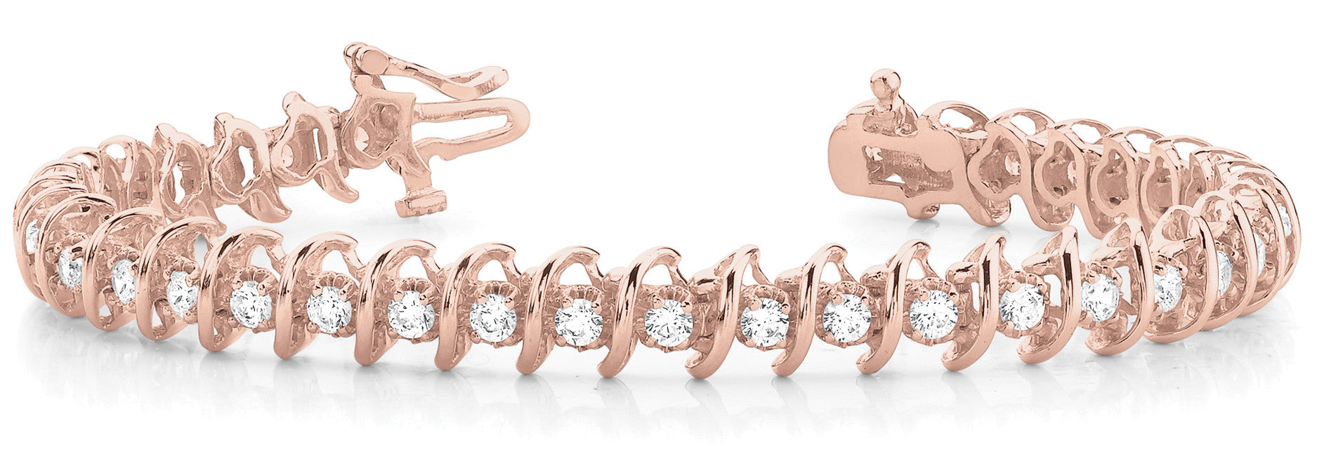Rose gold Round Diamond Spiral Prong Tennis Bracelet 1