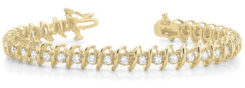 Yellow gold Round Diamond Spiral Prong Tennis Bracelet 1
