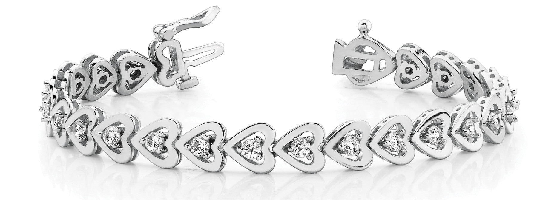 White gold Heart-Shaped Diamond Tennis Bracelet with Channel Setting and Four-Prong Setting 1