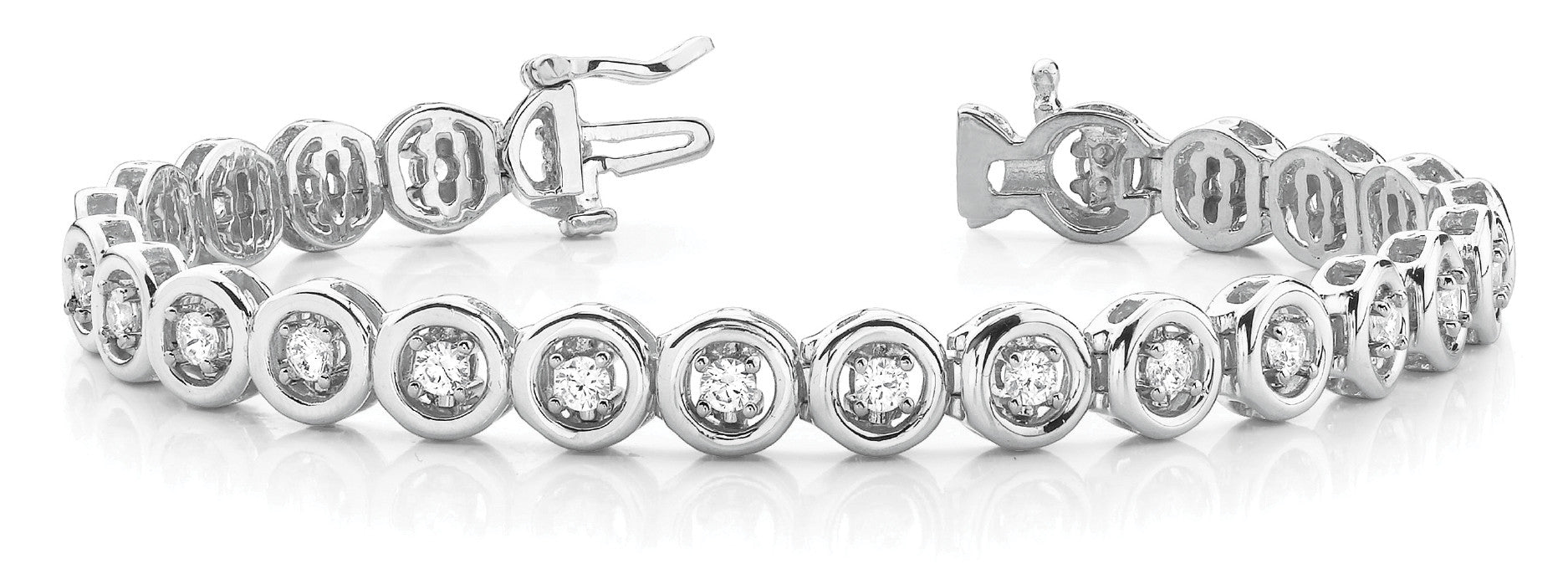 White gold Round Bezel Set Diamond Tennis Bracelet with Prong Setting 1