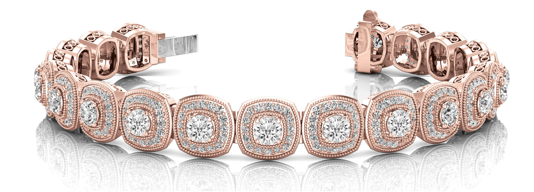 Rose gold Cushion Halo Diamond Tennis Bracelet with Pave Setting 1