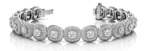 White gold Cushion Halo Diamond Tennis Bracelet with Pave Setting 1