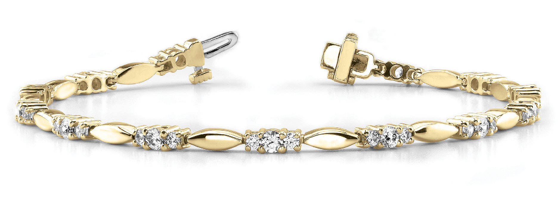 Yellow gold Round Cut Diamond Tennis Bracelet with Bezel and Prong Setting 1