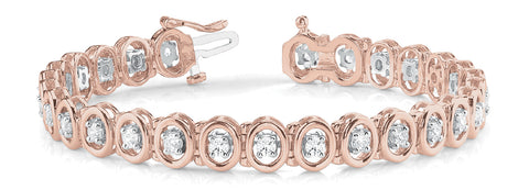 Rose gold Oval Bezel Set Round Diamond Tennis Bracelet with Four-Prong Setting 1