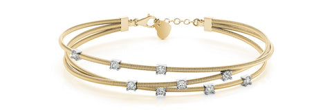 Yellow gold Round Cut Solitaire Stone Triple Coil Cable Bracelet with Four-Prong Setting 1