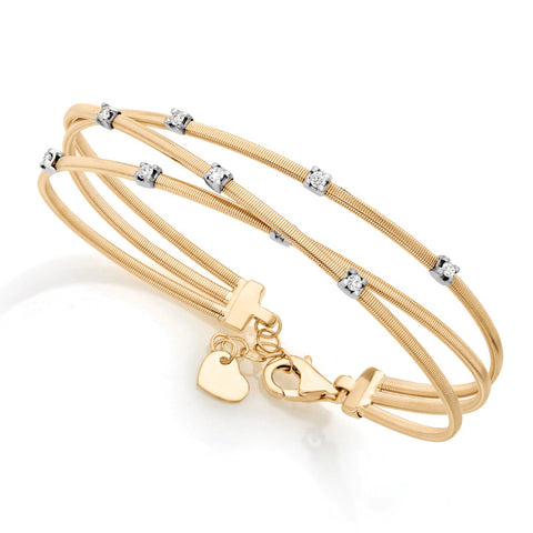 Yellow gold Round Cut Solitaire Stone Triple Coil Cable Bracelet with Four-Prong Setting 2