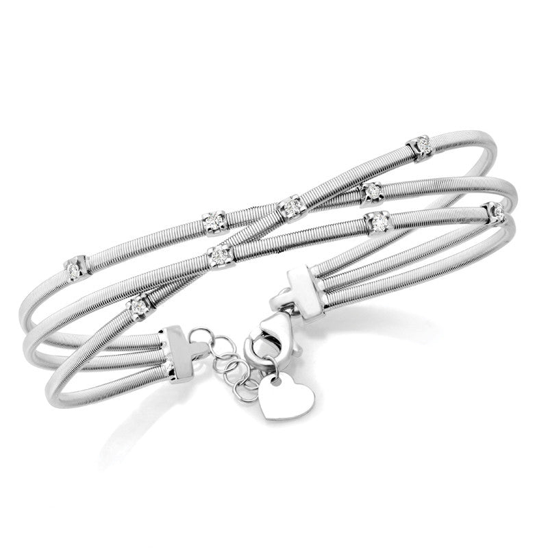 White gold Round Cut Solitaire Stone Triple Coil Cable Bracelet with Four-Prong Setting 2