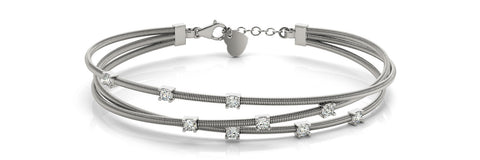 White gold Round Cut Solitaire Stone Triple Coil Cable Bracelet with Four-Prong Setting 1