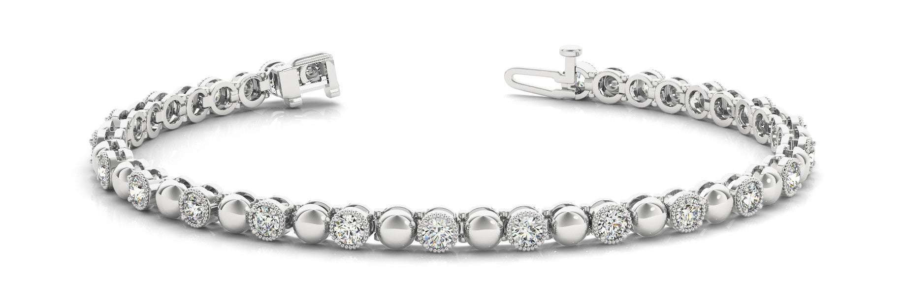 White gold Round Bezel-Set Diamond Tennis Bracelet with Milgrain Prong Setting 1