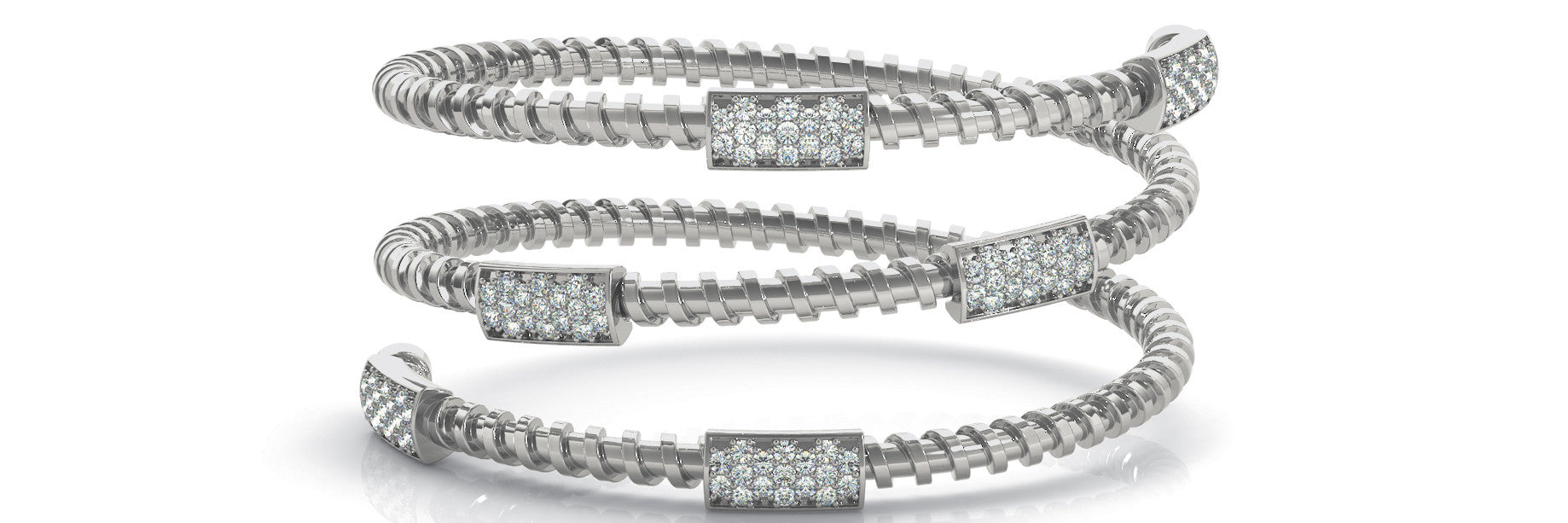 White gold Pavé Round-Cut Diamond Coil Bracelet with Bezel Setting 1