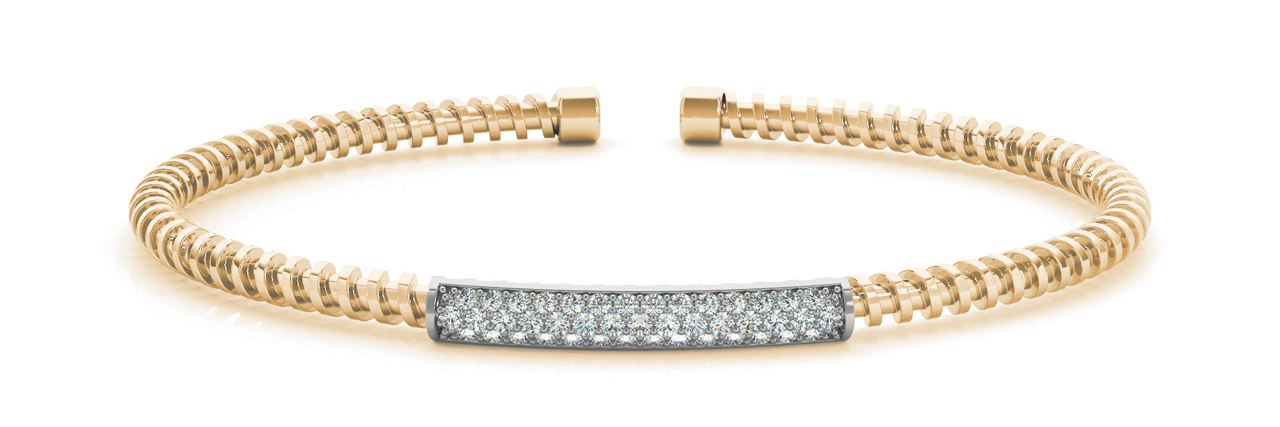 Yellow gold Pave Round Diamond Coil Bracelet with Bezel Setting 1
