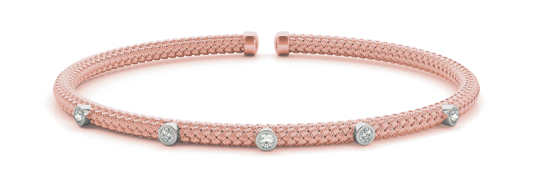 Rose gold Round Bezel Set Diamond Braided Cuff Bracelet 1