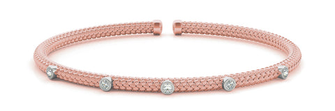 Rose gold Round Bezel Set Diamond Braided Cuff Bracelet 1
